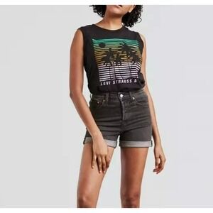 Levi's Wedgie Shorts High Rise Button Fly Black Jean Shorts Cuff